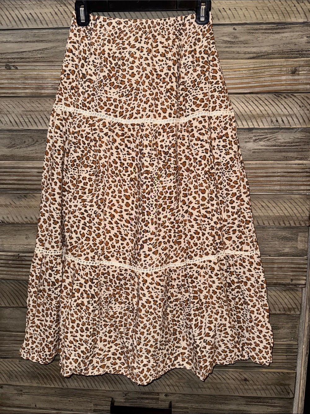 Bohme Leopard Print Tiered Maxi Skirt